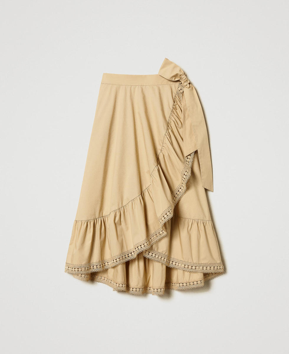 Asymmetric poplin midi skirt Natural Beige Woman 251LB2KDD_12129_S0