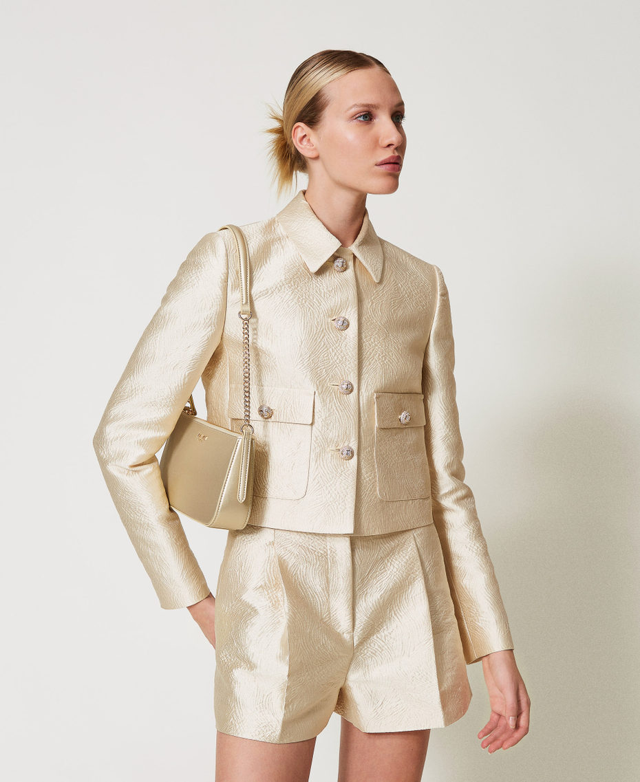 Short brocade jacquard jacket Light Gold Brocade Jacquard Woman 251TP2241_12205_01