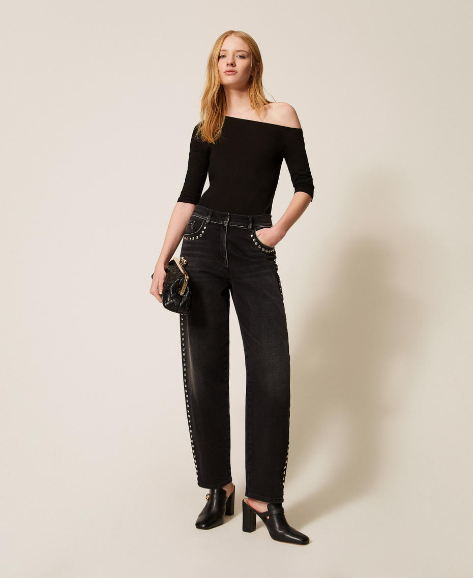 T-shirt with asymmetric collar Black Woman 261AP2167_00006_T0