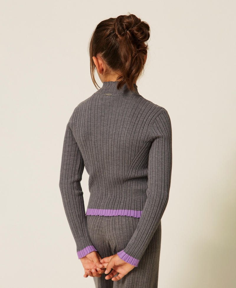 Ribbed turtleneck jumper Two-tone Dark Grey Melange/"Hyacinth" Purple Girl 262GJ3011_13768_03