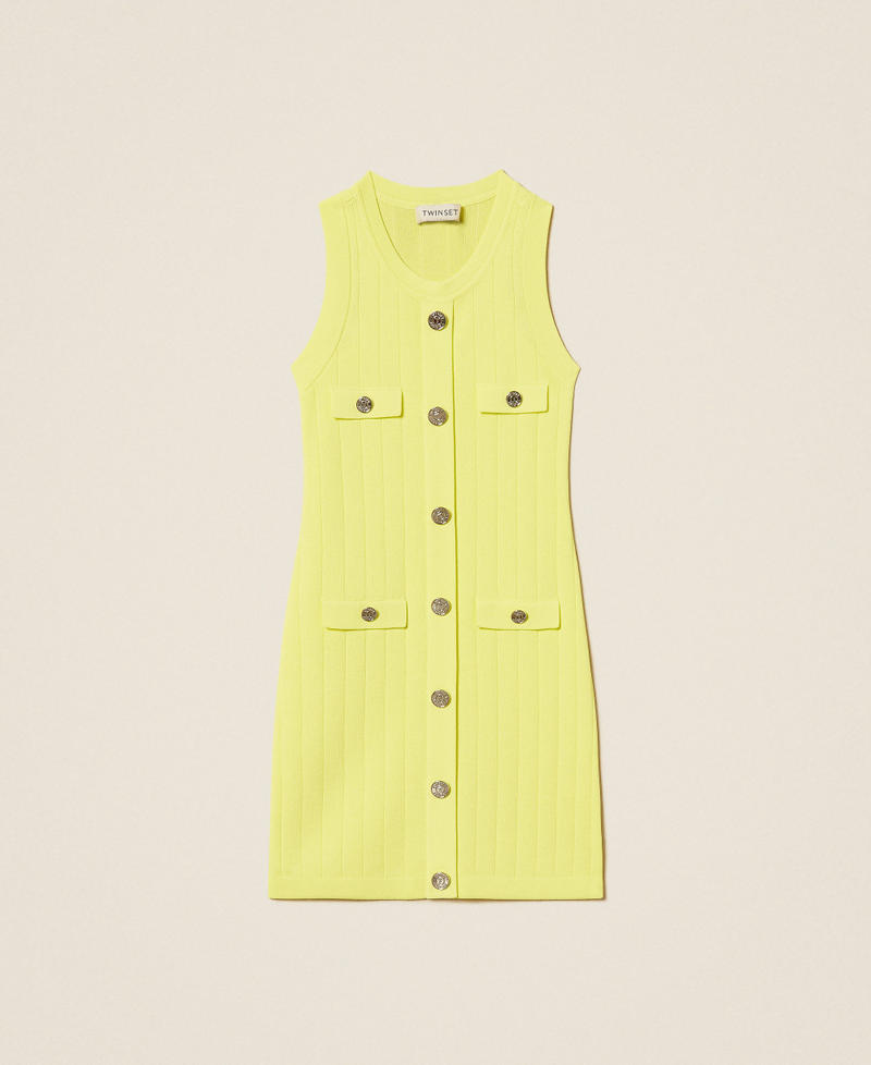 Kurzes Strickkleid mit Kn&ouml;pfen &bdquo;Limelight&ldquo;-Gelb M&auml;dchen 261GJ3063_06210_S0