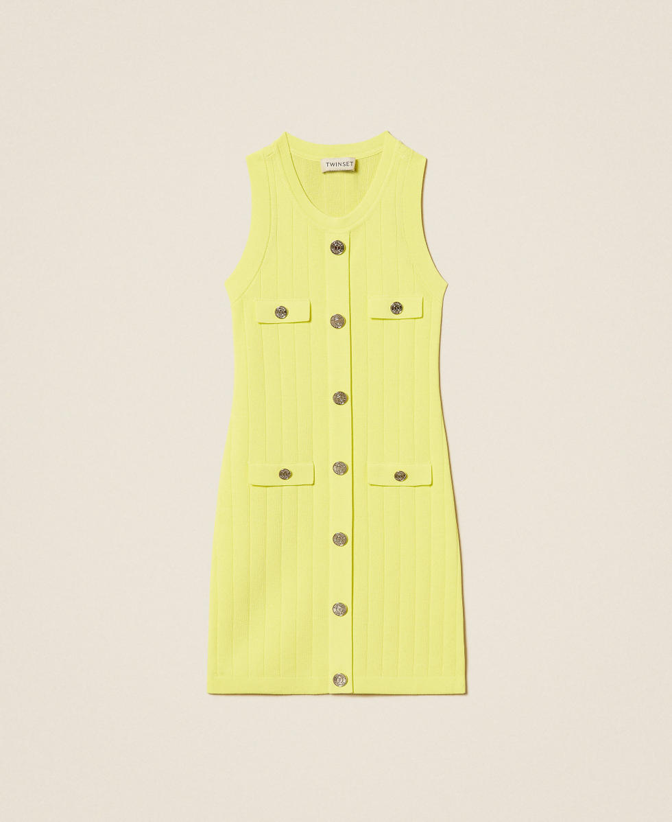 Robe courte en maille avec boutons Jaune &laquo;&thinsp;Limelight&thinsp;&raquo; Fille 261GJ3063_06210_S0