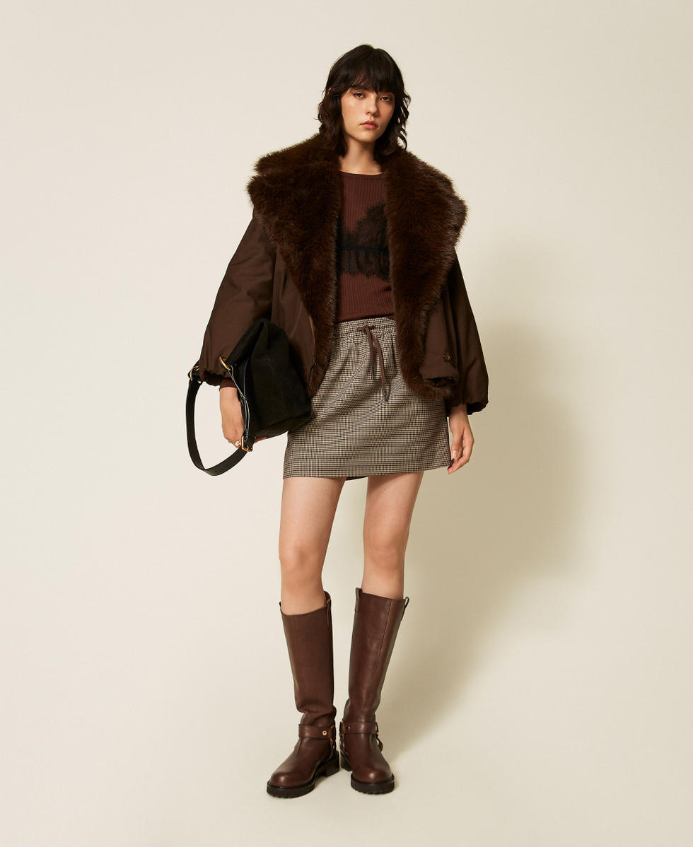 Pull en soie m&eacute;lang&eacute;e avec top Bicolore Marron "Dark Coffee" Fonc&eacute;/Noir Femme 262TP3010_13887_T0