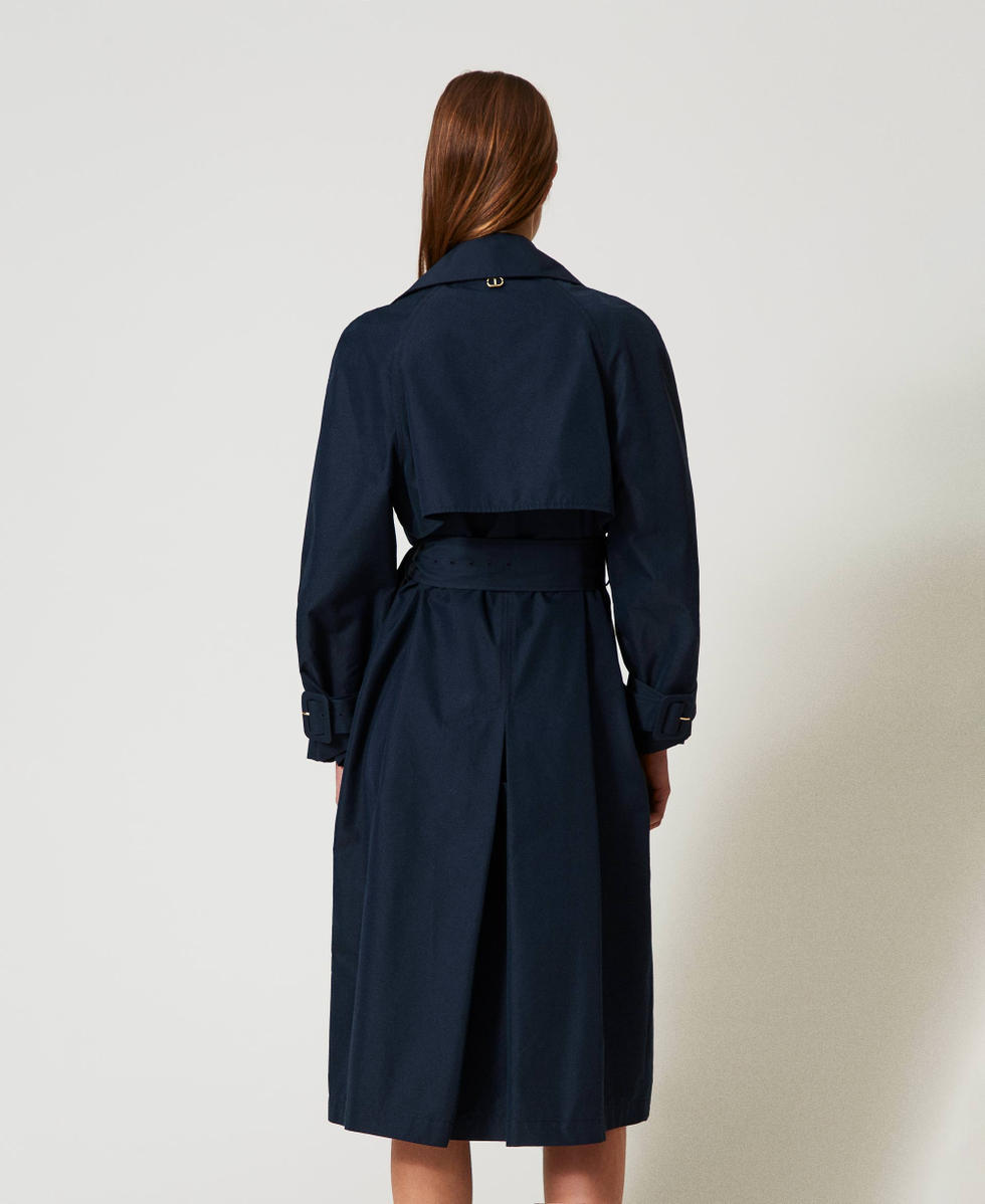 Twill trench coat with Oval T buttons Blue Night Woman 251TP2660_00238_04
