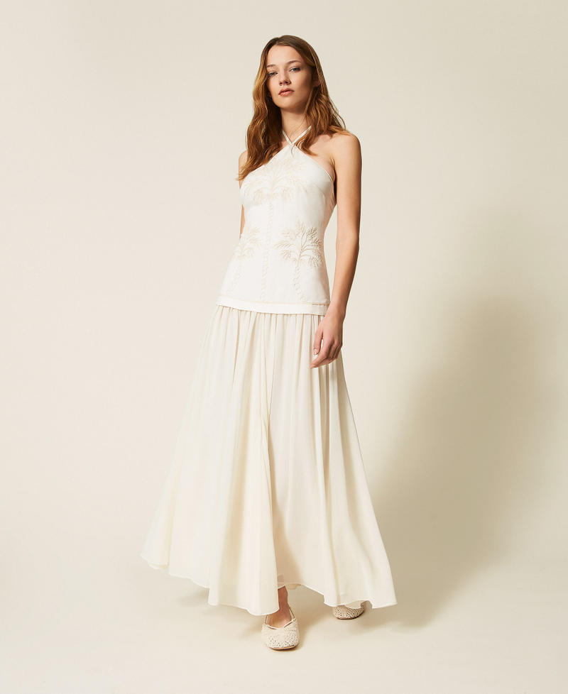 Abito lungo in misto lino e georgette Bicolor Bianco "Vaniglia" / Fog Donna 261LM2MDD_13584_01