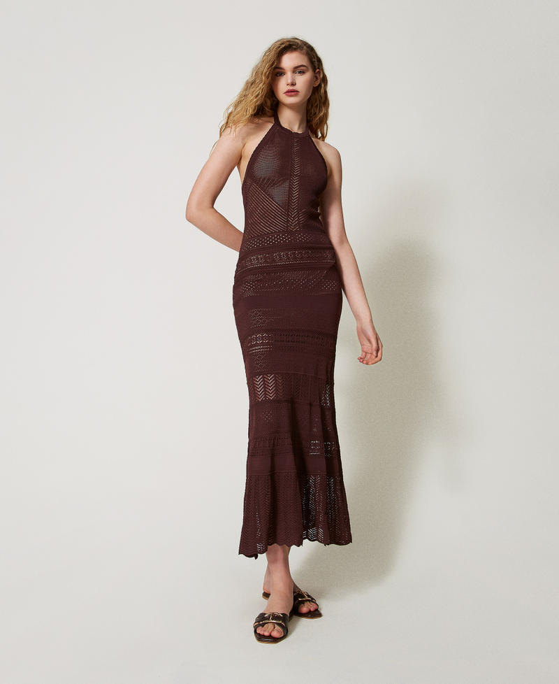 Long punched knit halterneck dress Chocolate Lab Woman 251TT3105_10780_01