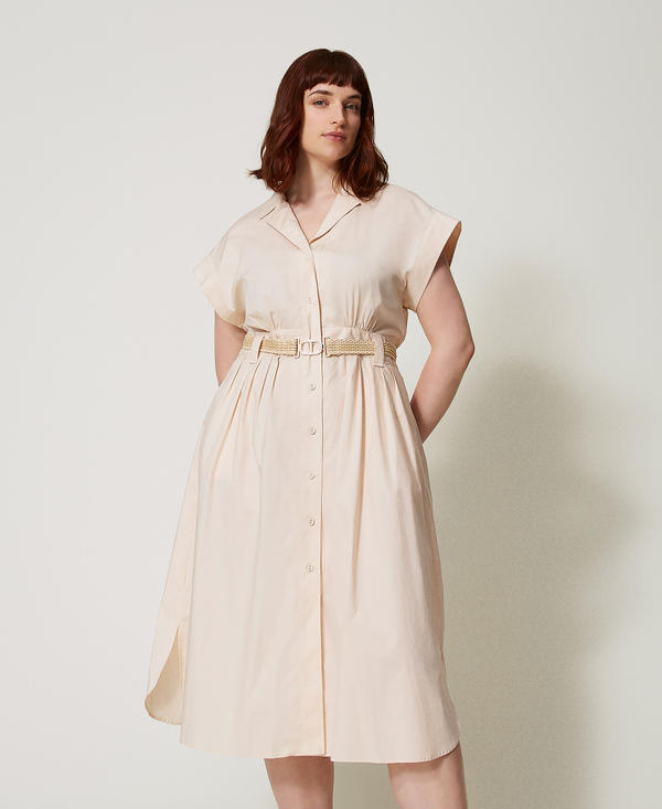 Midi dress in poplin with belt