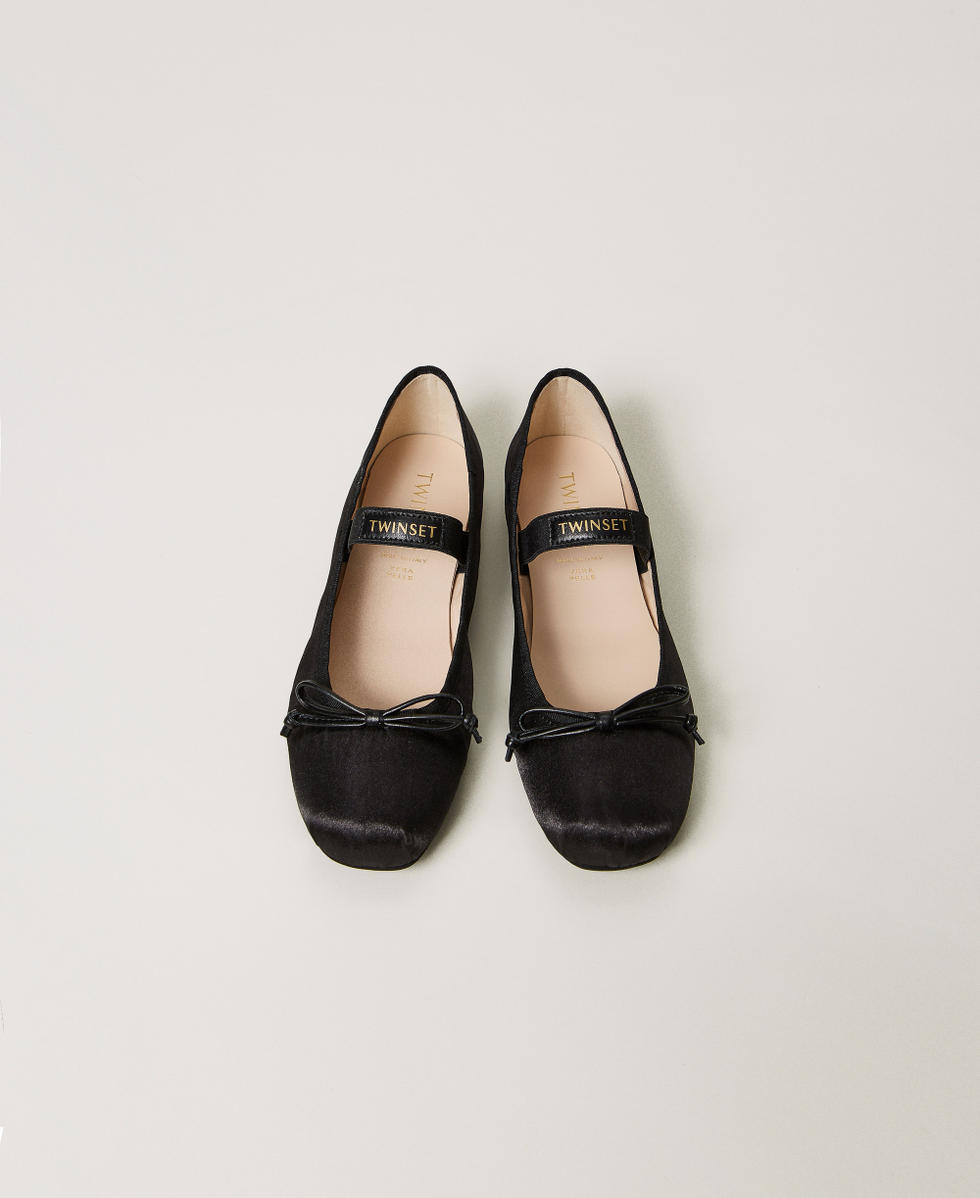 Satin ballet flats with strap Girl, Black | TWINSET Milano