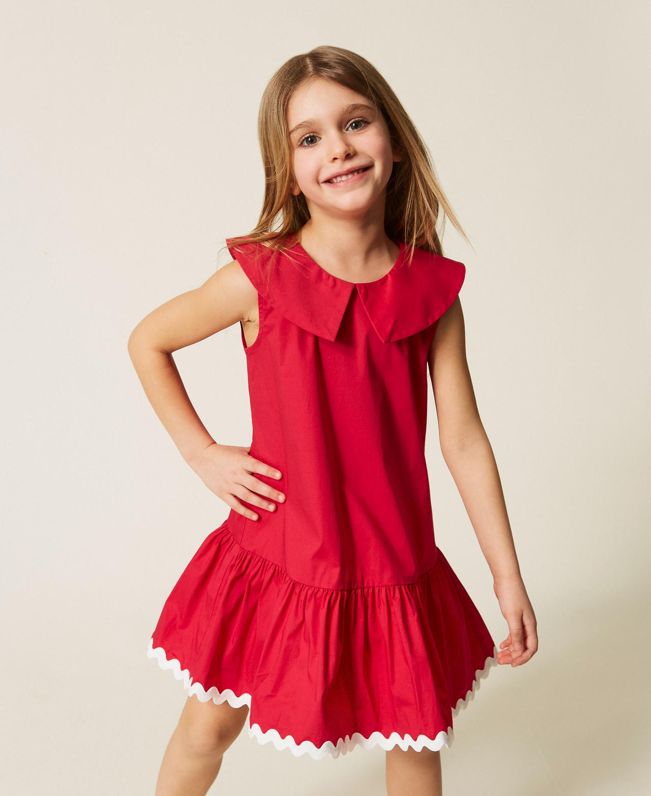 Robe courte pour fille en popeline avec petit col