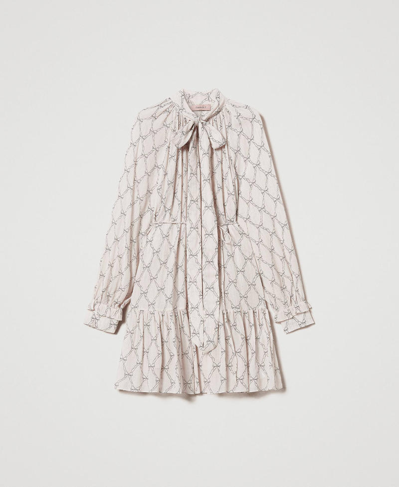 Abito corto in creponne con stampa fiocchi Stampa Fiocchi Bianco "White Cream" / Nero Donna 242TT2440_12048_S0