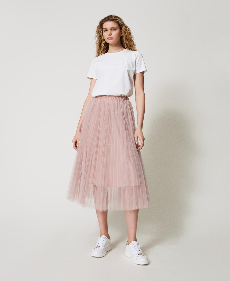 Jupe longue en tulle pliss&eacute; Rose Desert Femme 251LL2QAA_12109_01