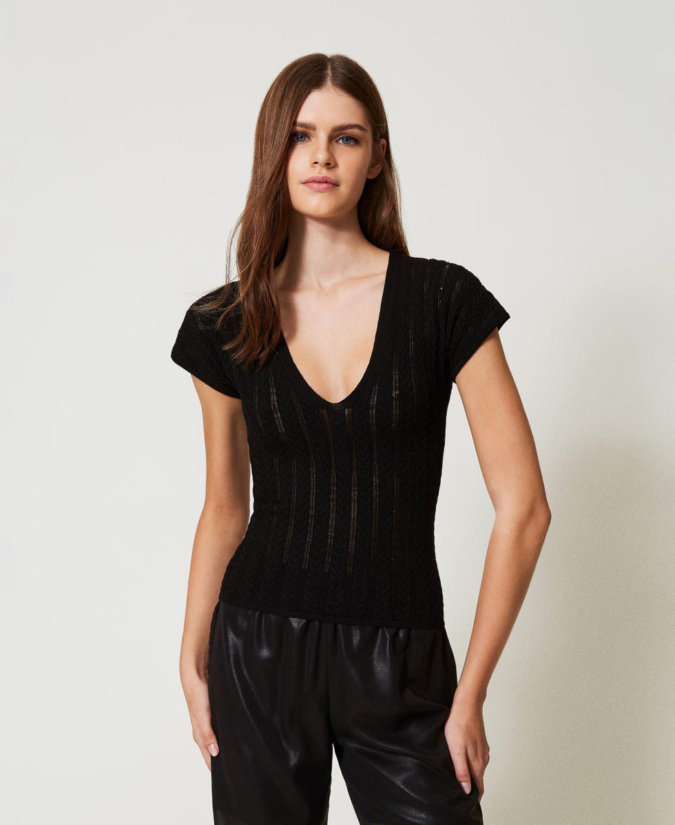 Jersey ce&ntilde;ido con canal&eacute; Negro Mujer 251LB3CBB_00006_02