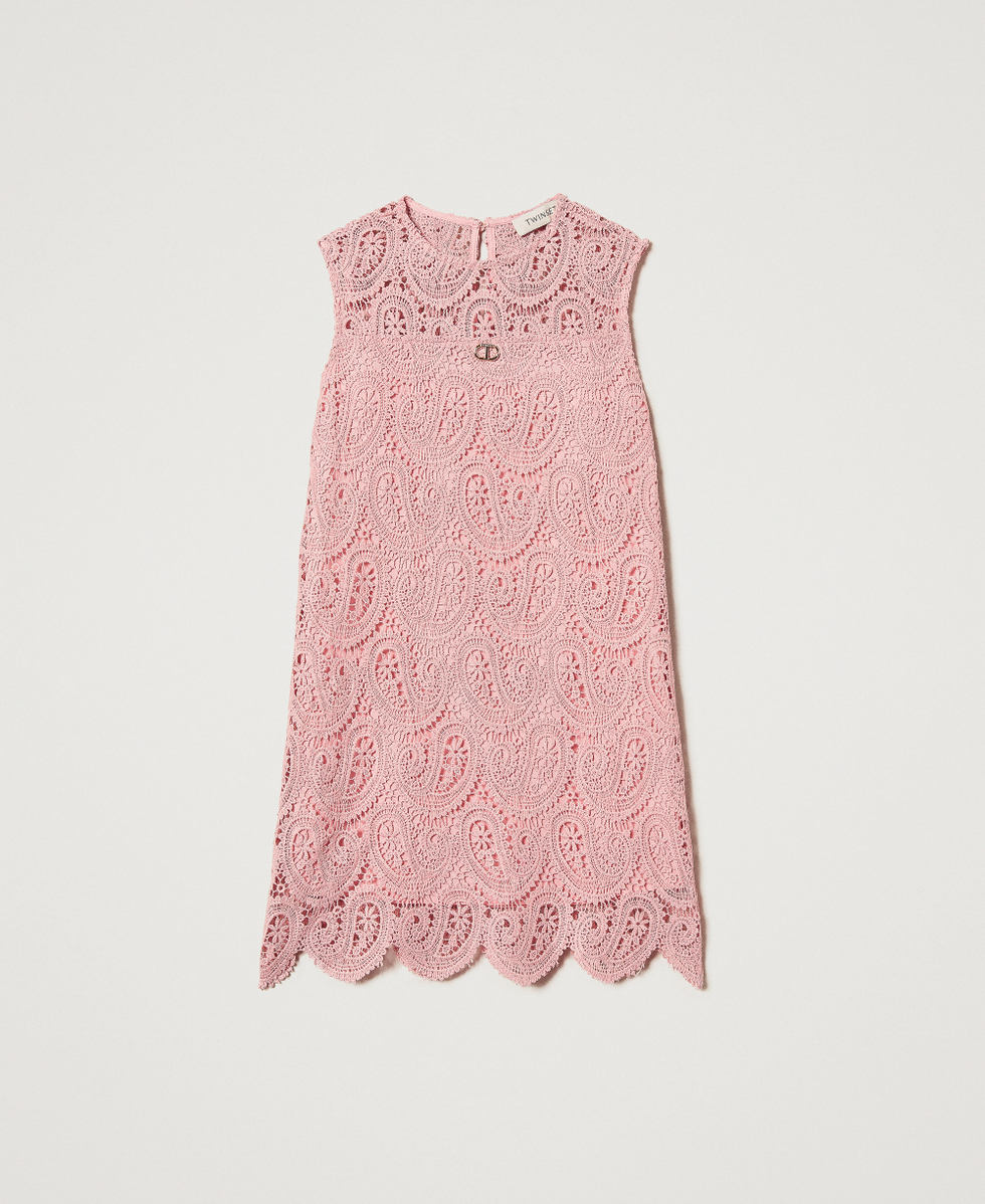 Short macram lace fitted dress Girl, Pink | TWINSET Milano