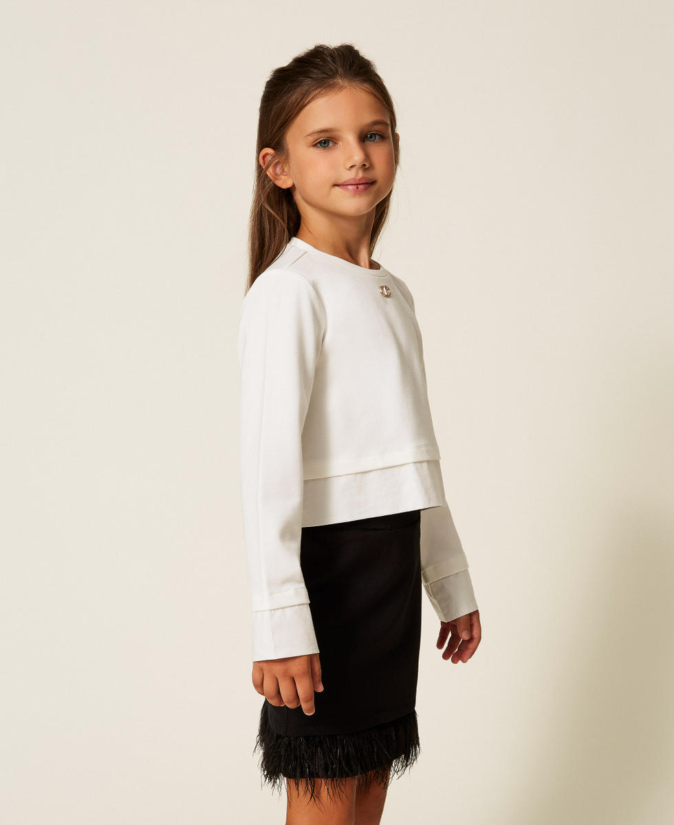 Blouse et jupe avec plumes Bicolore Blanc Cass&eacute; / Noir Fille 252GJ2112_02722_02