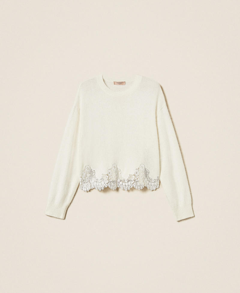Angora jumper with embroidery and lace White Snow Woman 252TT3381_00282_S0