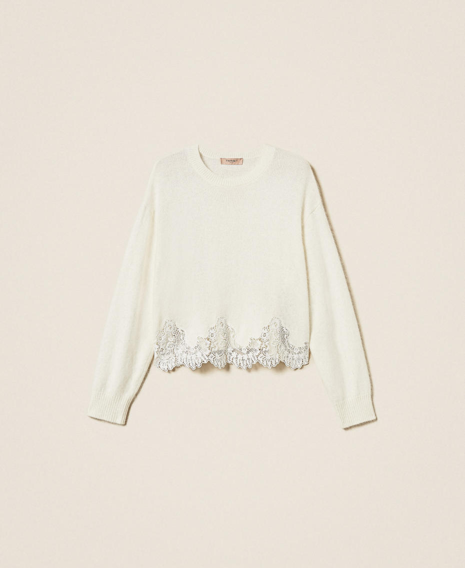 Angora jumper with embroidery and lace White Snow Woman 252TT3381_00282_S0
