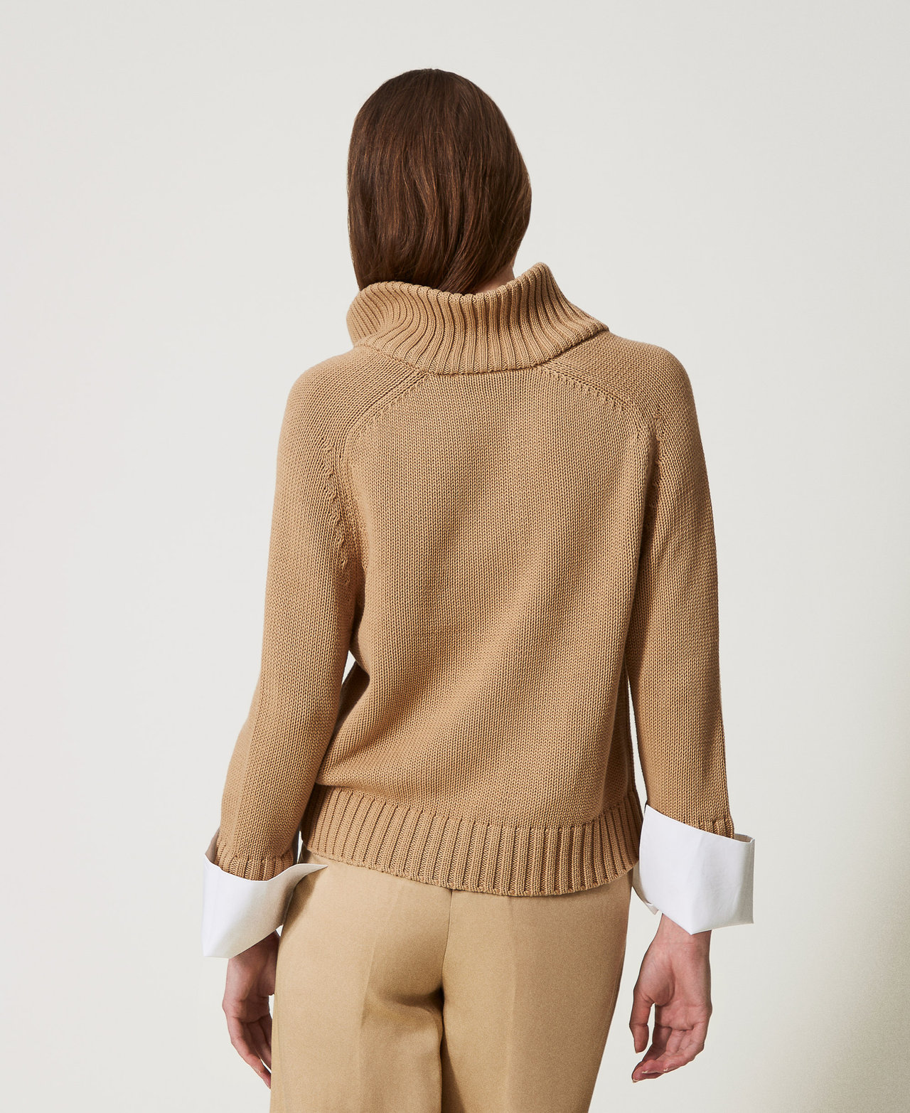 Cotton and poplin jumper Two-tone Rope Beige/Optical White Woman 251TE3050_12425_03