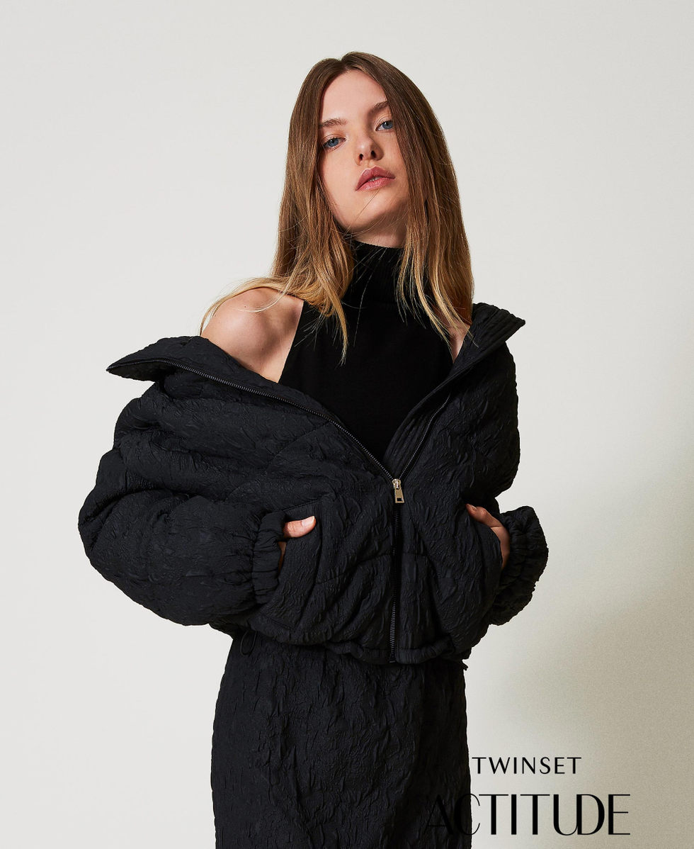 Embossed short puffer jacket Black Woman 242AT2023_00006_01