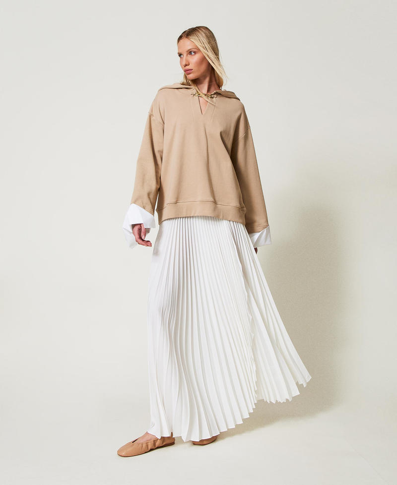 Sweatshirt with poplin cuffs and Oval T chain Rope Beige Woman 251TE2070_12145_T0