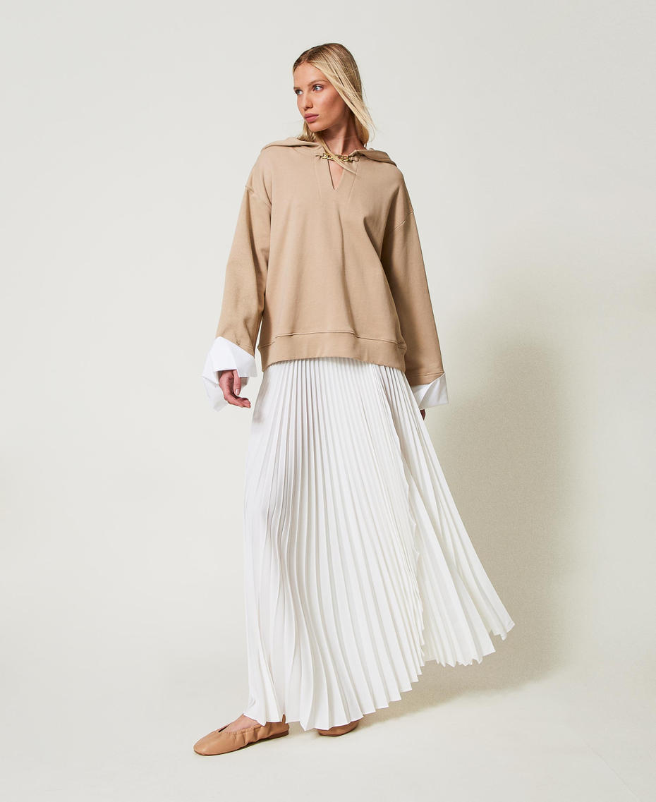 Sweatshirt with poplin cuffs and Oval T chain Rope Beige Woman 251TE2070_12145_T0