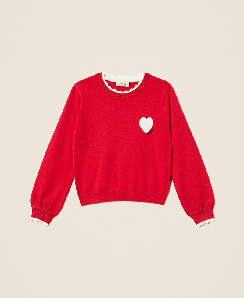 Pull fille avec c&oelig;ur et logo Rouge "Magenta"/Blanc "Neige" Fille 262GB3041_13796_S0