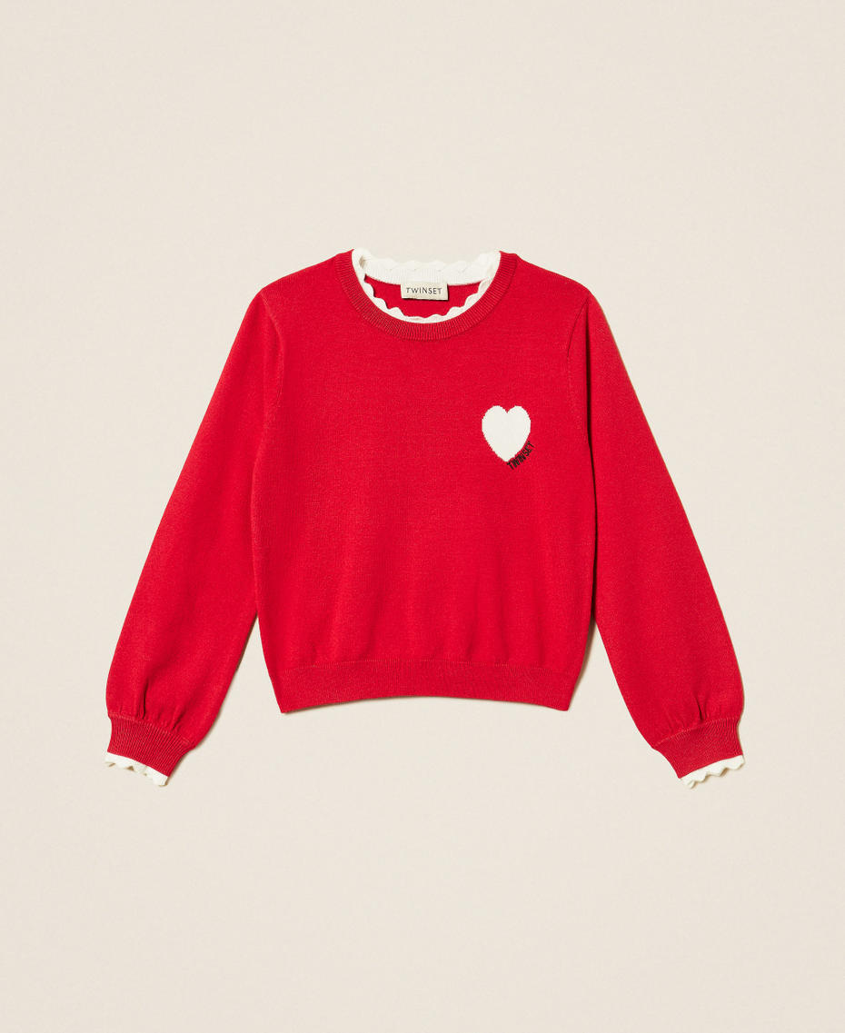 Pull fille avec c&oelig;ur et logo Rouge "Magenta"/Blanc "Neige" Fille 262GB3041_13796_S0