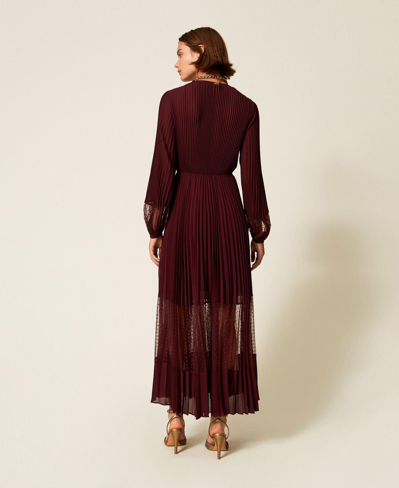 Long georgette and tulle dress “Wine tasting” Purple Woman 252TP2641_05609_03