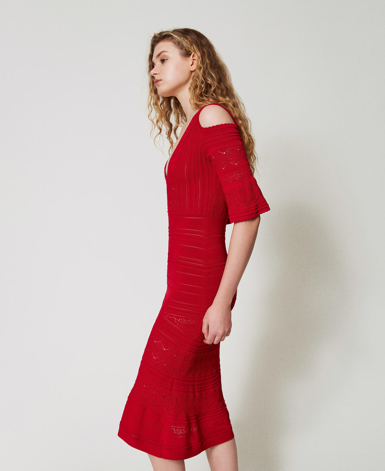 Punched knit midi dress Dark Hibiscus Red Woman 251TT3104_12448_02