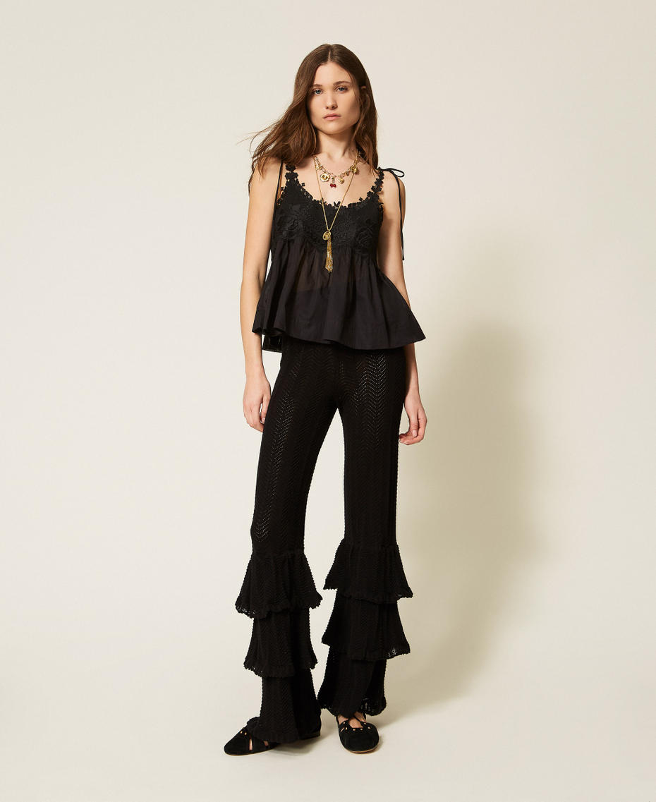 Muslin top with lace Black Woman 261TT2141_00006_T0