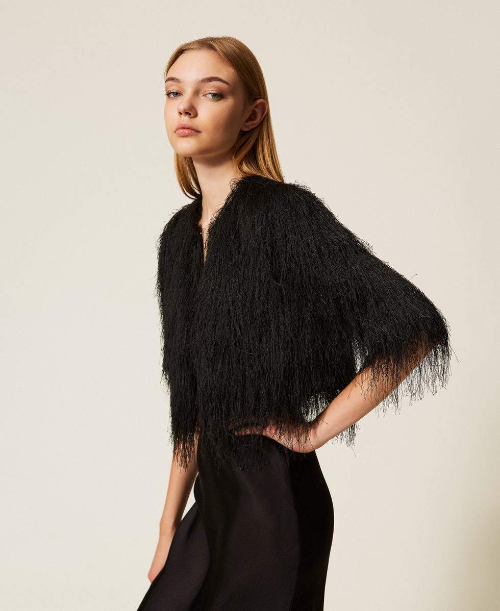 Cropped jacket with fringes Black Woman 252TT2300_00006_03