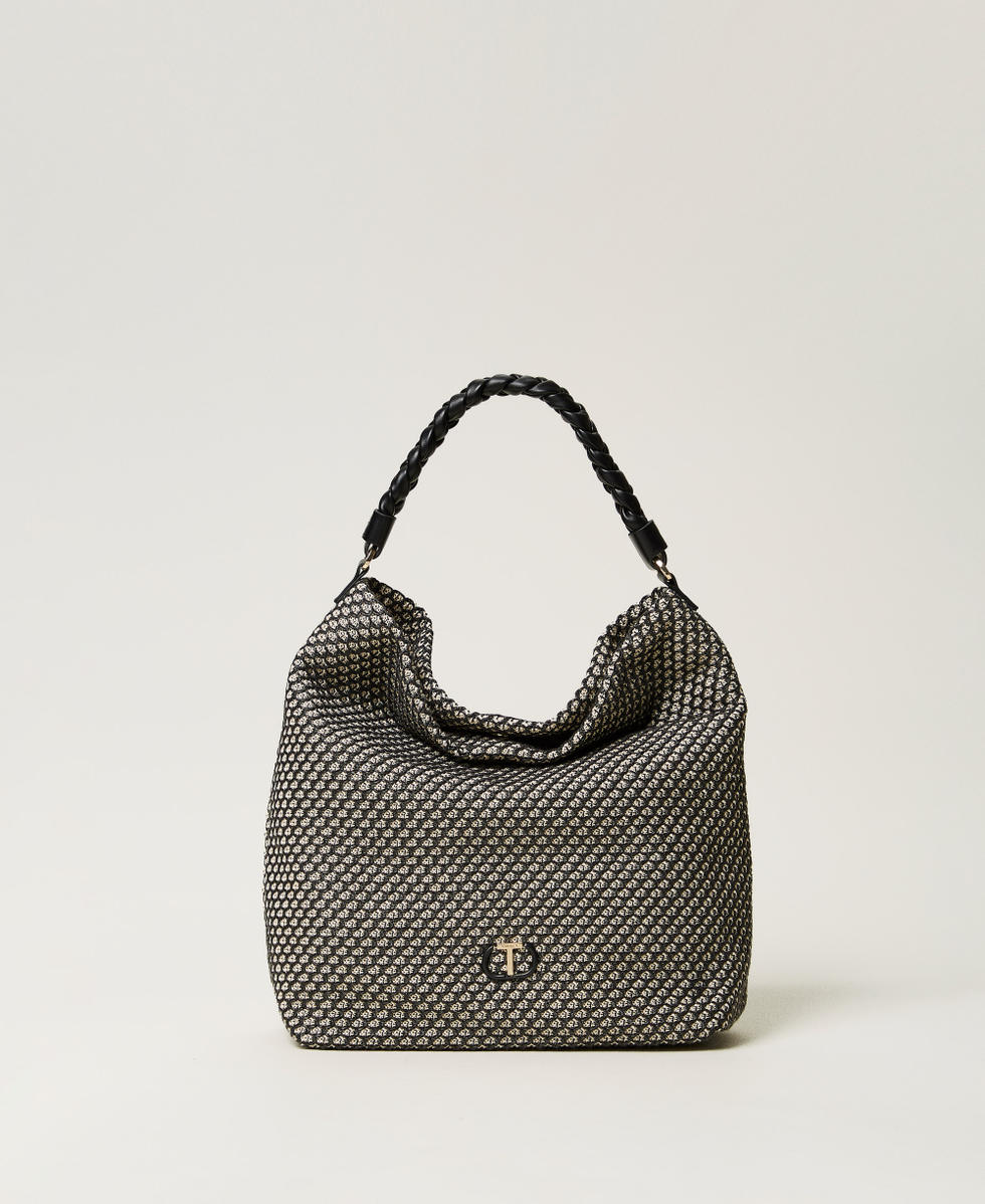 Mesh-effect canvas hobo bag