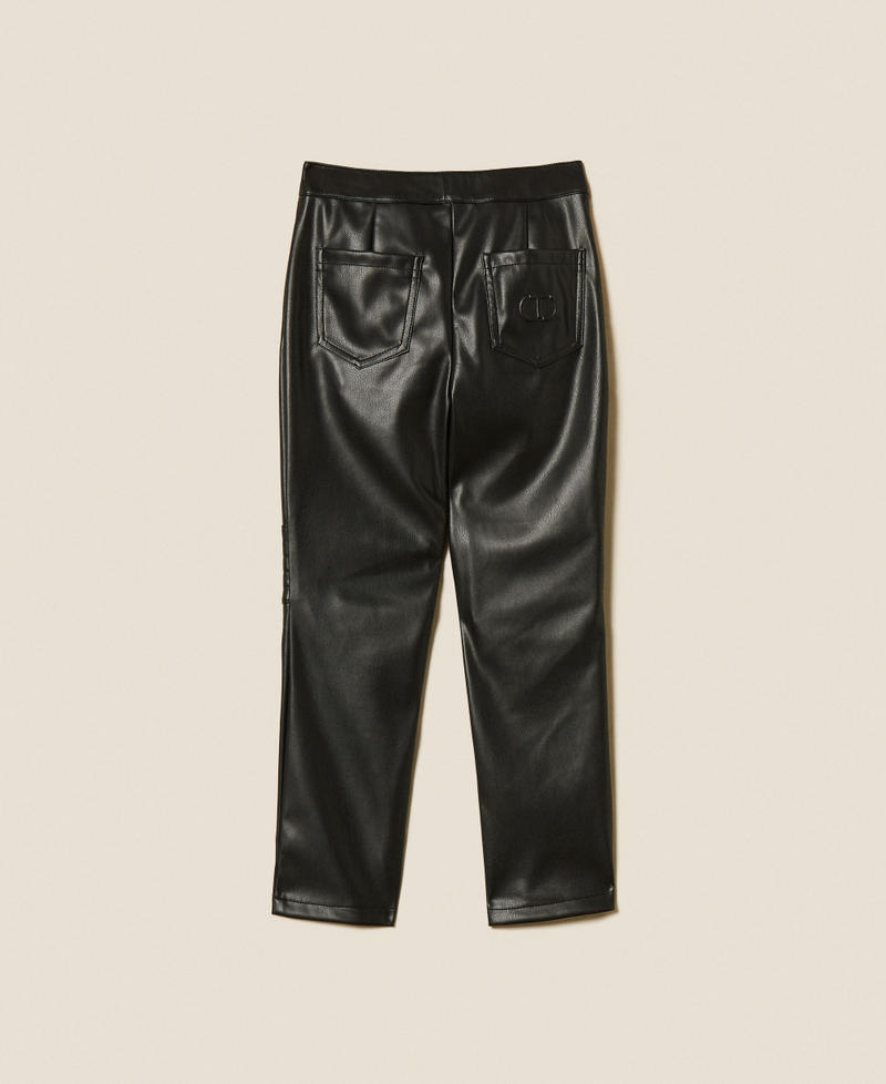 Pantalon effet cuir avec surpiqûres Noir Fille 252GJ2090_00006_S1