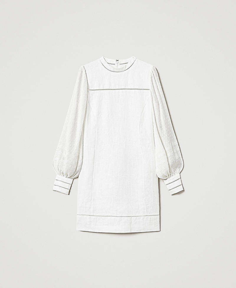 Linen and georgette blend short dress White Snow Woman 251TP2061_00282_S0