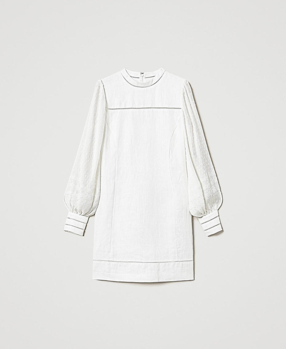 Linen and georgette blend short dress White Snow Woman 251TP2061_00282_S0