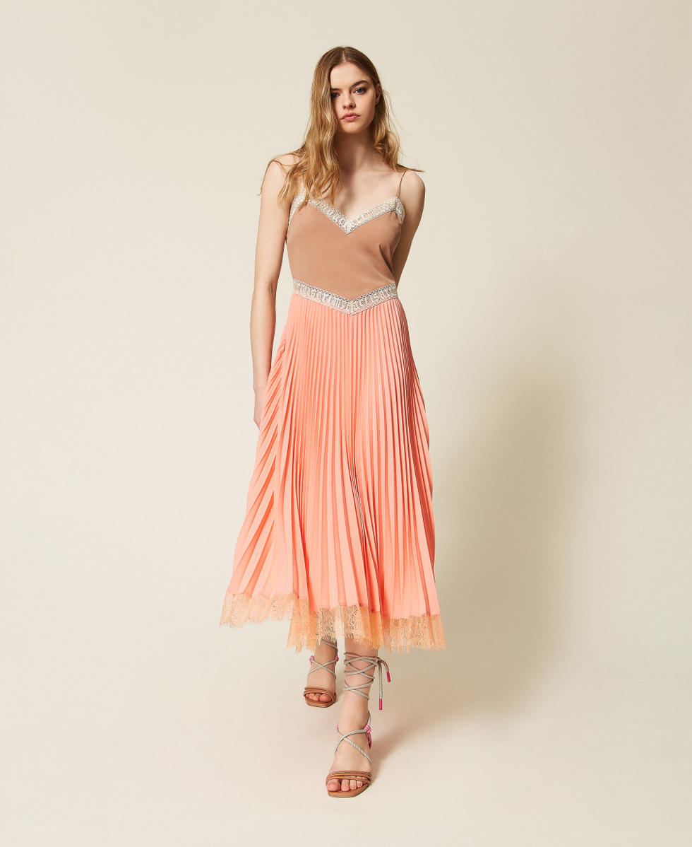 Robe midi MYFO en cr&ecirc;pe de Chine pliss&eacute; Bicolore &laquo;&nbsp;Peach Amber&nbsp;&raquo;/Nude Beige Femme 261AQ2090_13510_01