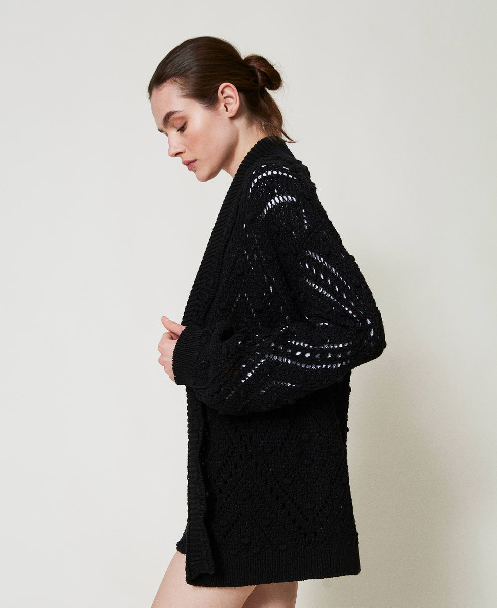 Openwork knit cardigan with belt Woman, Black | TWINSET Milano