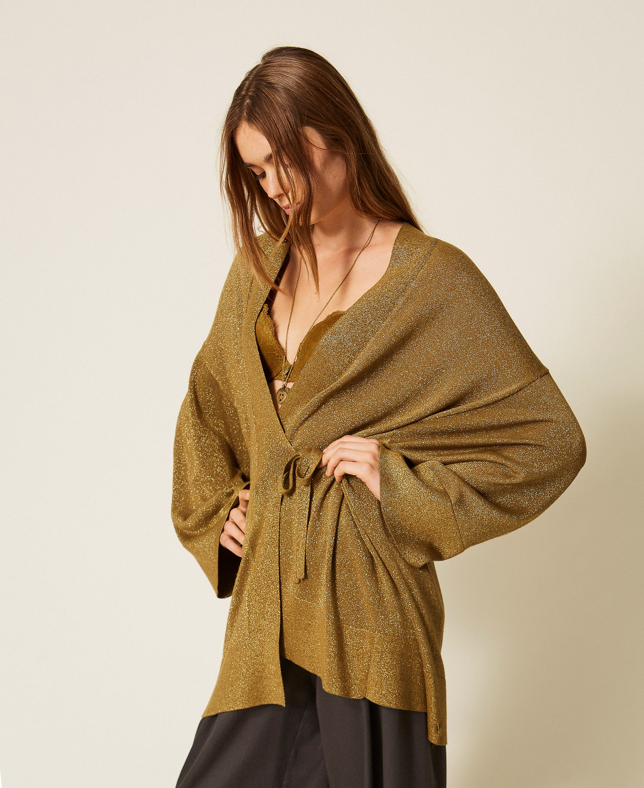 Cardigan kimono en maille avec lurex