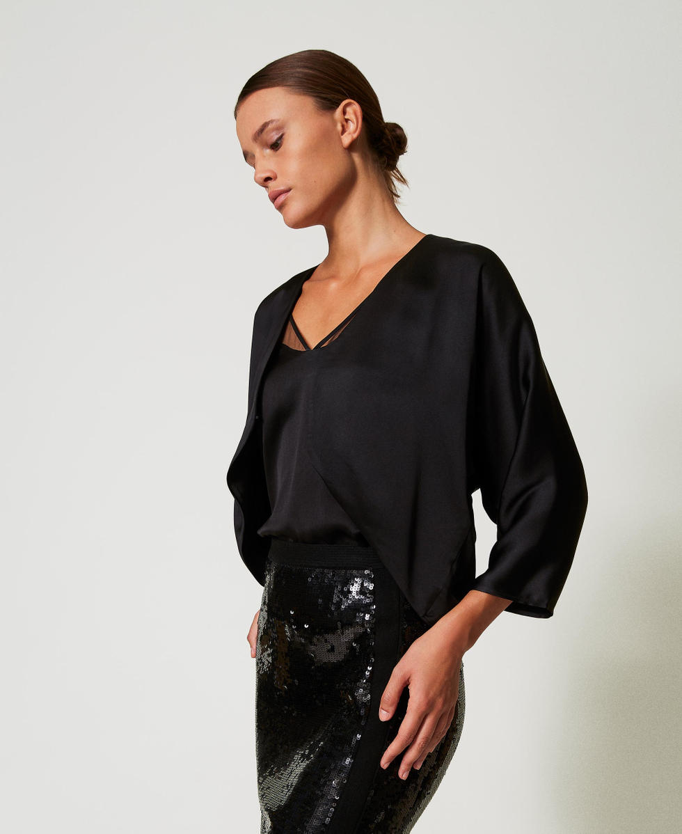 Bolero aus Satin Schwarz Frau 242TT2055_00006_02