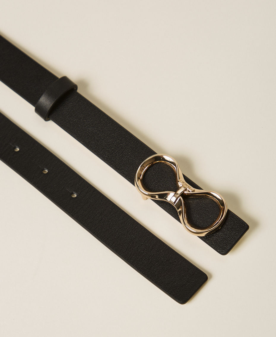 Reversible leather belt with logo Two-tone Black/Parchment Beige Woman 261TA4440_10180_02