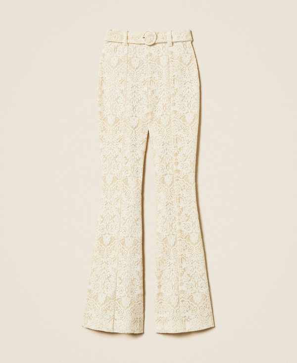 Flared lace trousers with belt