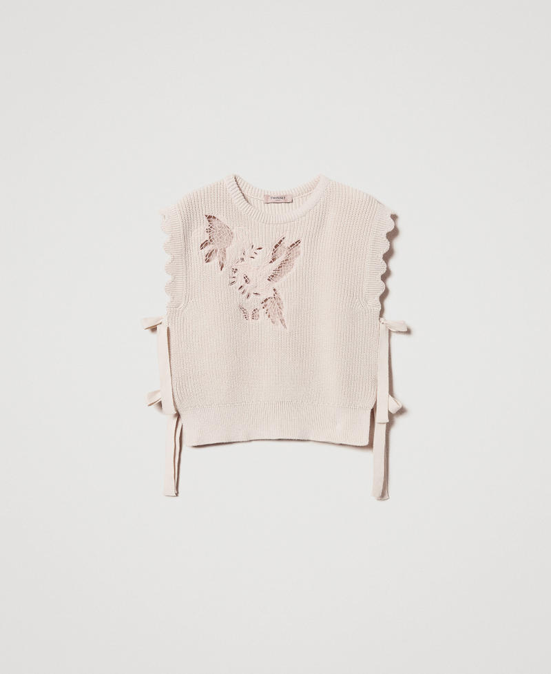 Knit top with embroidery and laces Light Natural Woman 251TP3580_12227_0S