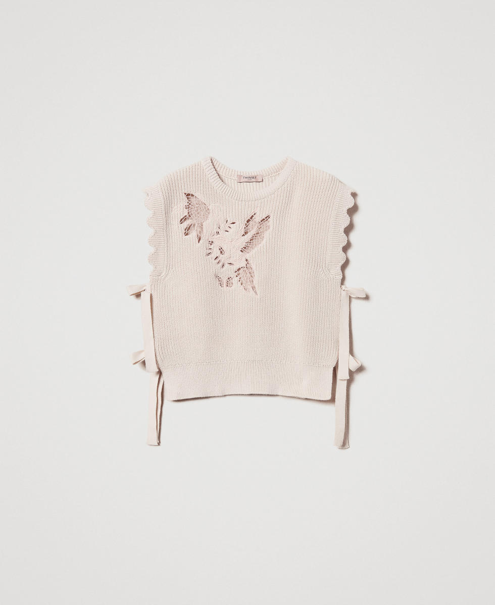 Top en maille avec broderie et lacets Light Natural Femme 251TP3580_12227_S0