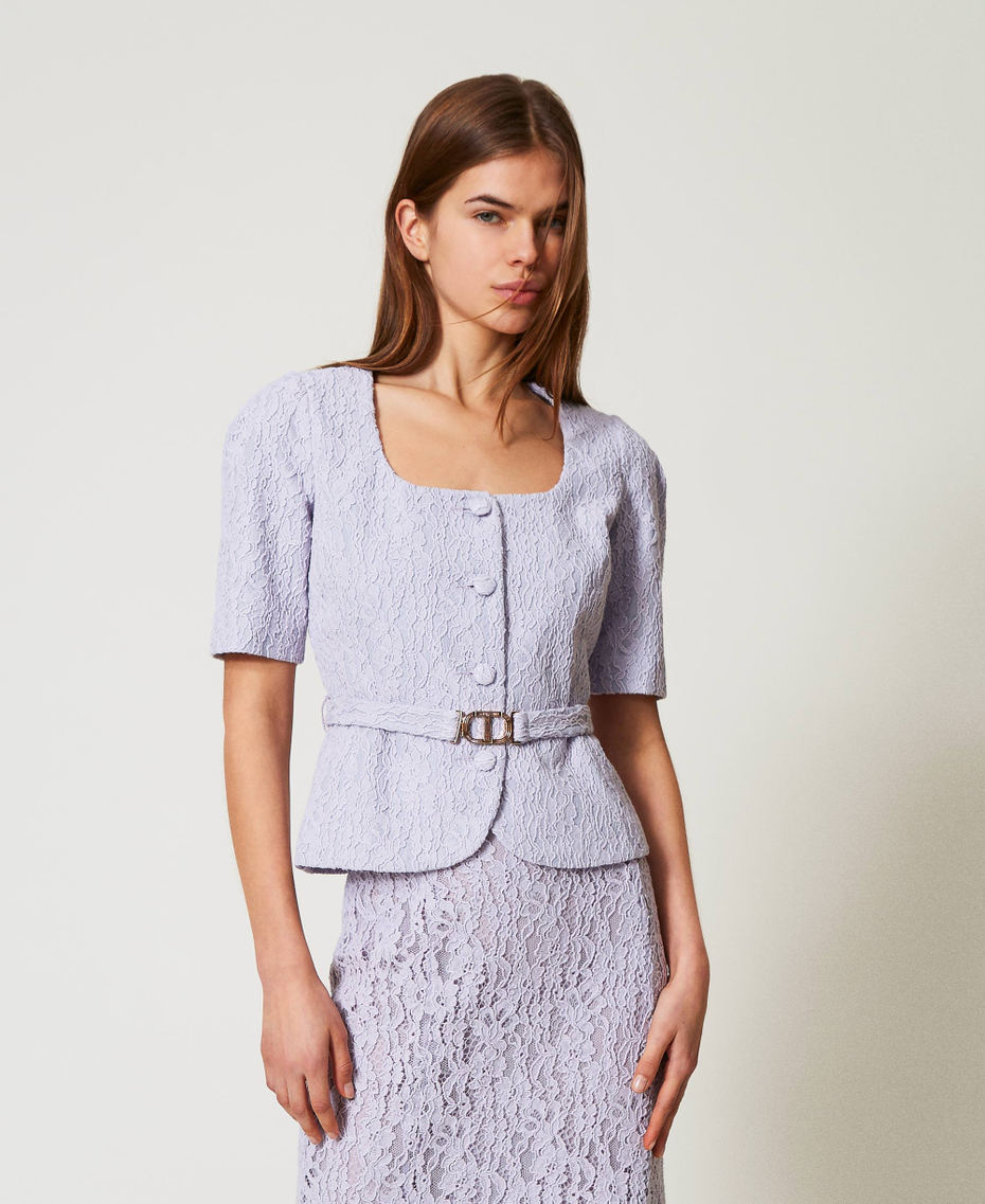 Floral lace jacket with belt Lilac Flowers Woman 251TT2014_00703_01