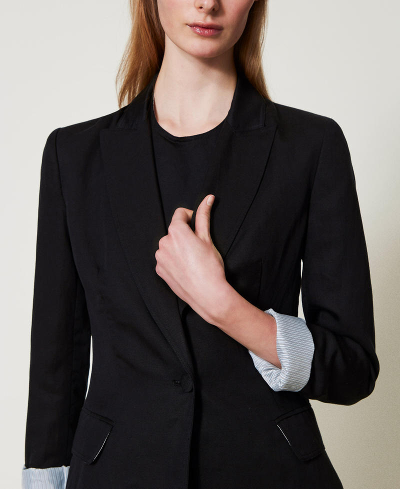 Linen blend single-breasted jacket Black Woman 251TE2140_00006_04