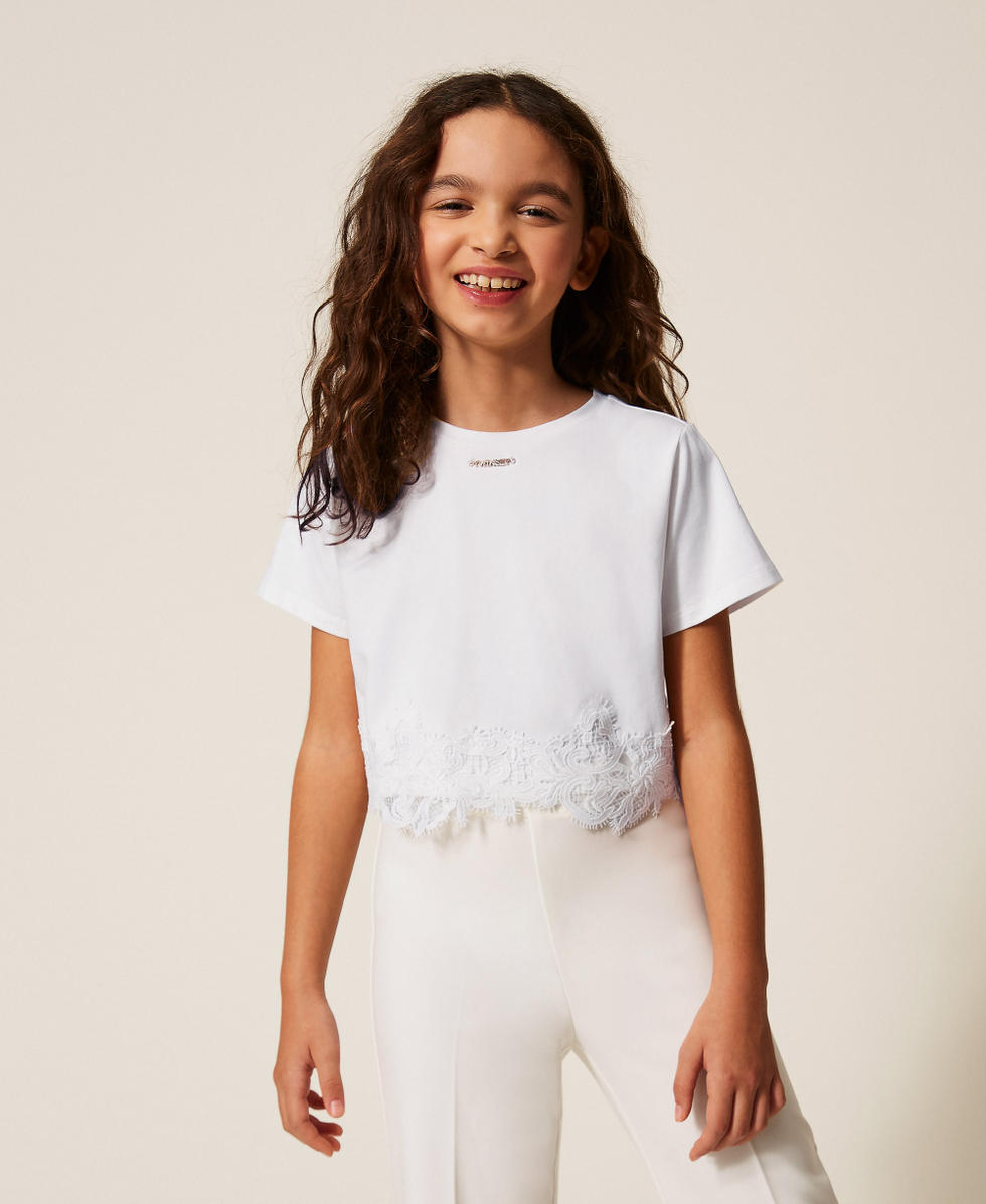 T-shirt with lace and logo Off White Girl 261GJ2090_00526_02