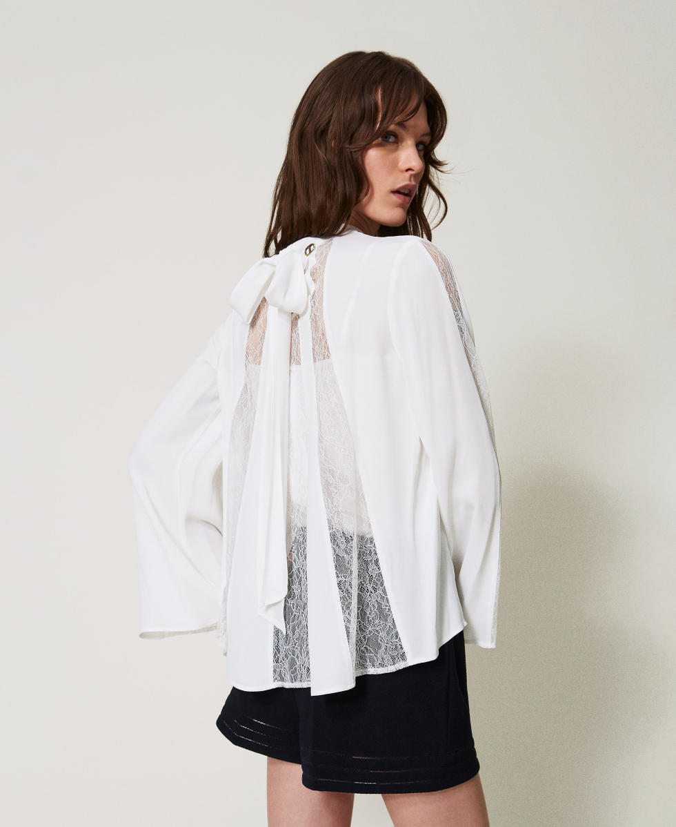 Blusa in crêpe con pizzo Bianco Neve Donna 251TP2413_00282_03