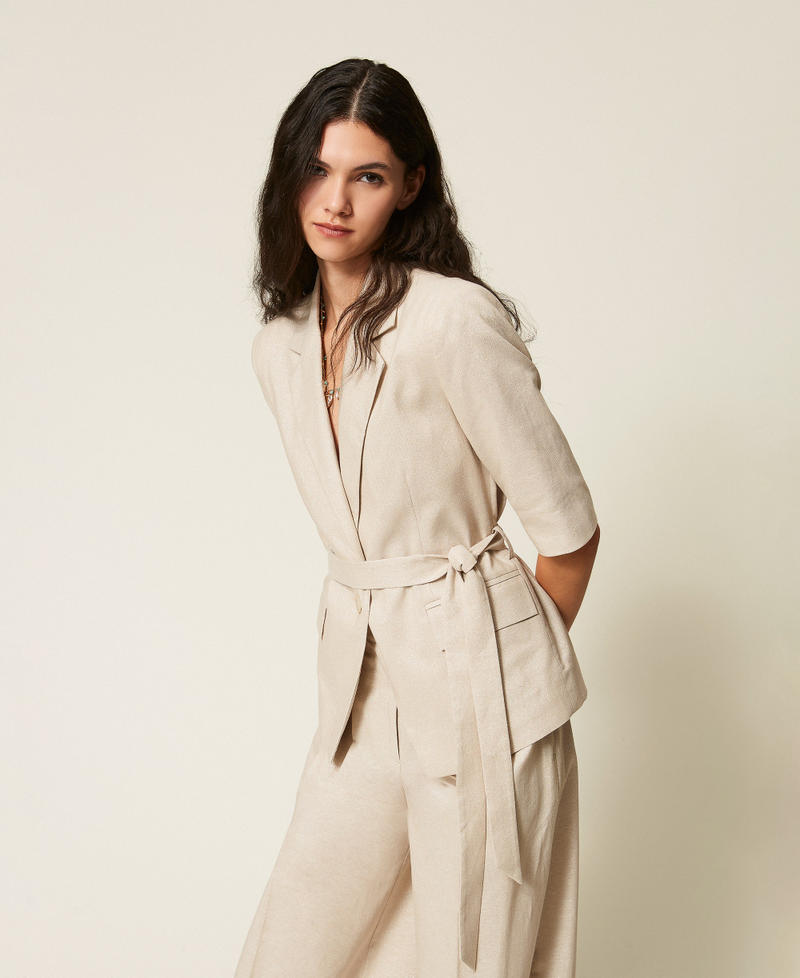 Linen blend blazer with lurex Cashew Beige Lurex Woman 261AT2070_13460_02