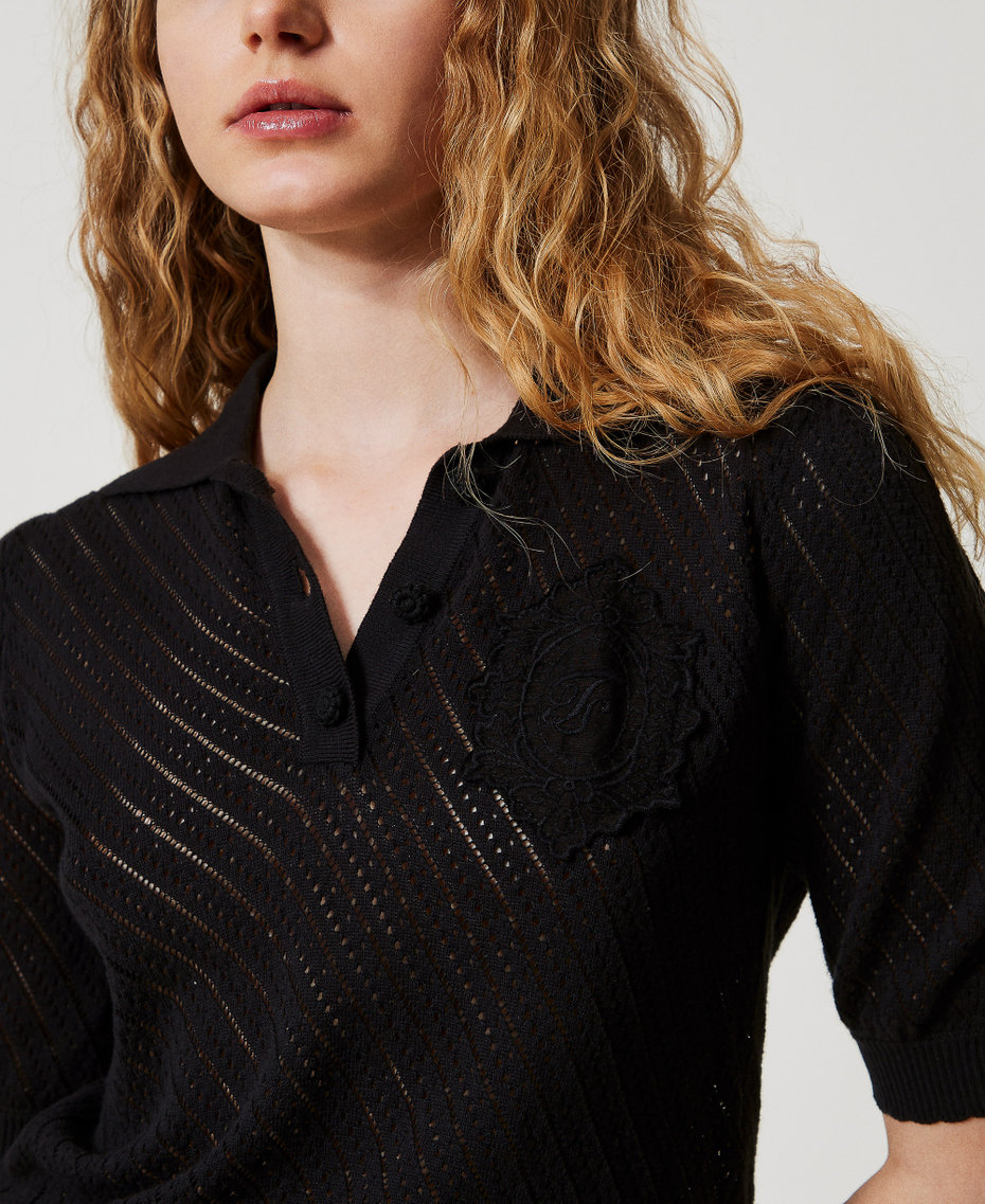 Knit polo shirt with embroidered patch Black Woman 251TT3130_00006_04