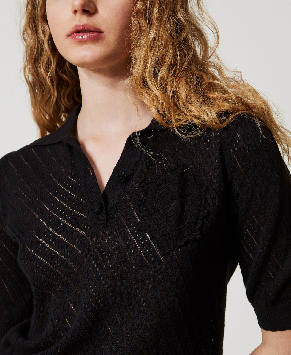 Jersey de estilo polo con parche bordado Negro Mujer 251TT3130_00006_04