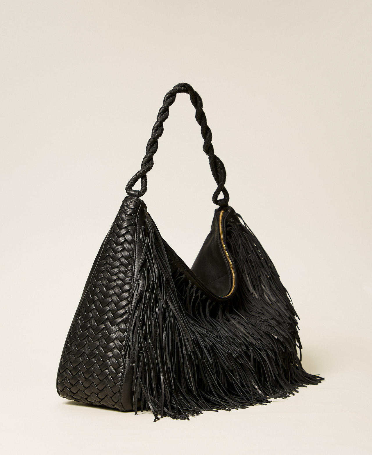 Large 'Liliane' leather bag with fringes Black Woman 252TS8EAA_00006_02
